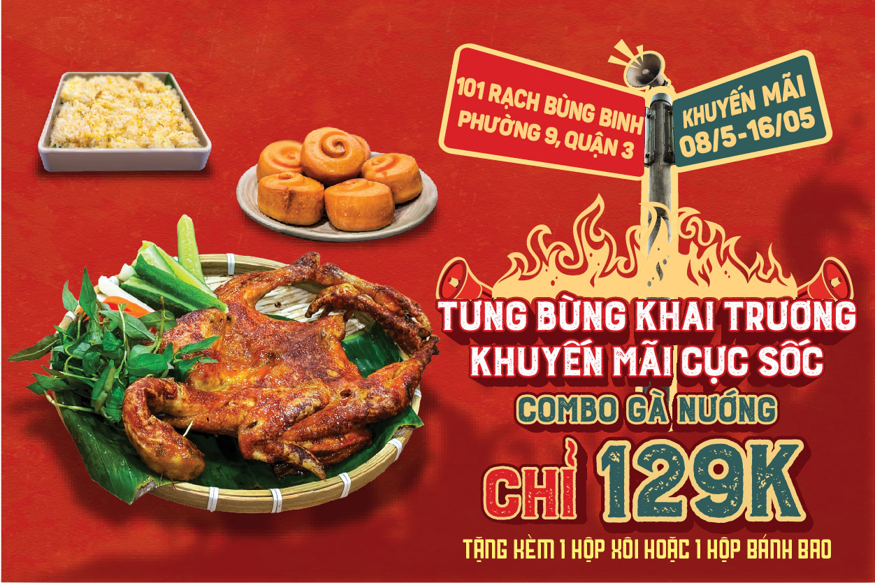 Ưu đãi combo 129k của gà nướng Đệ Nhất chi nhánh Rạch Bùng Binh quận 3